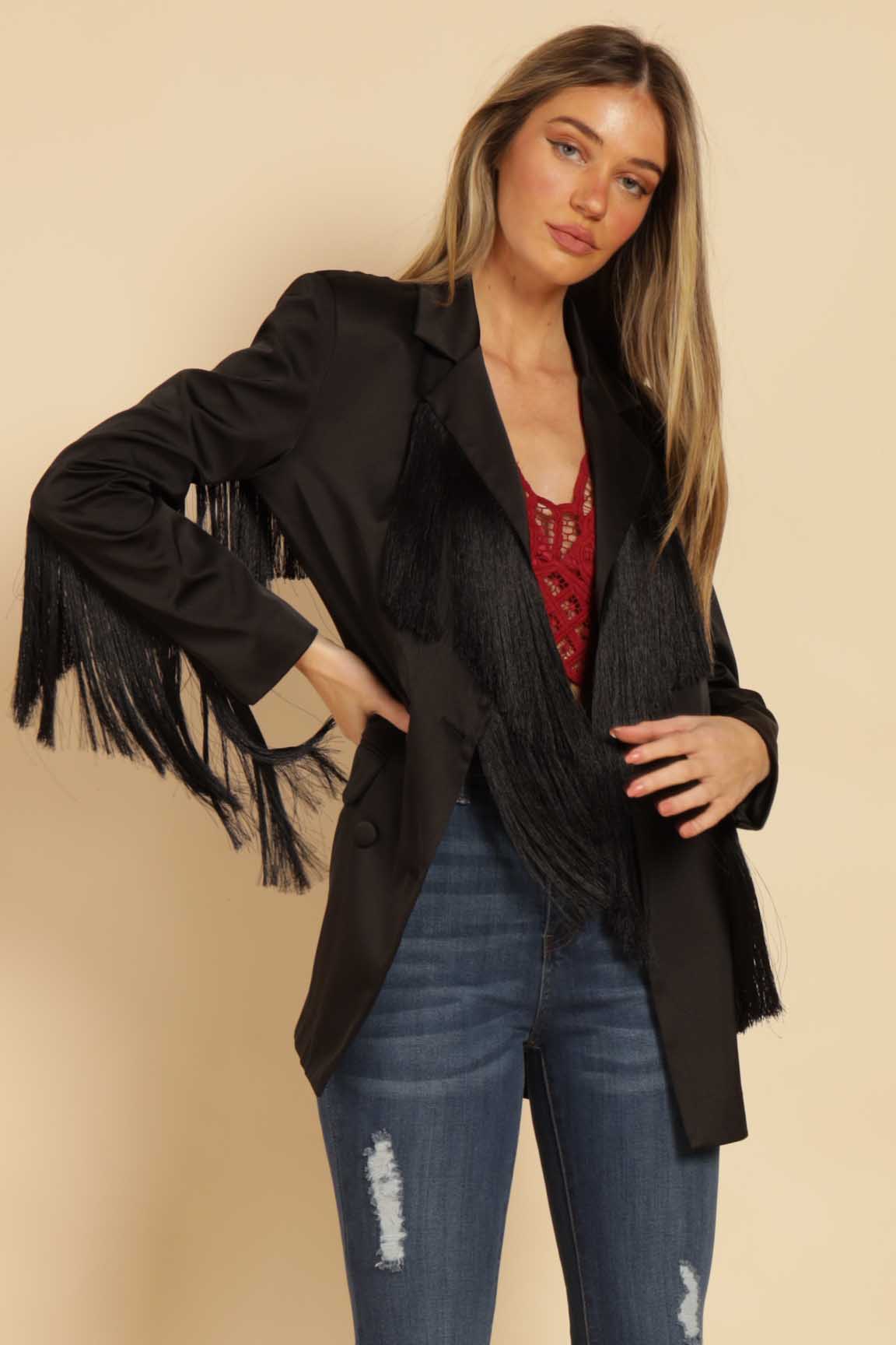 Fringe Satin Blazer