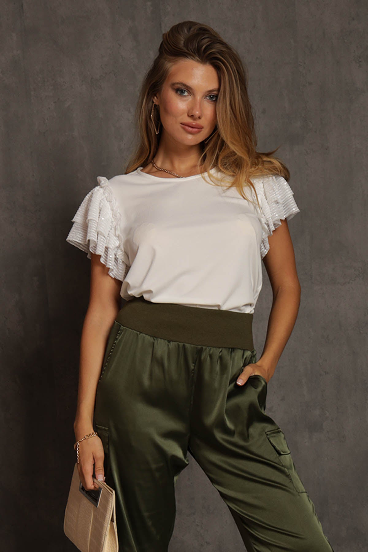 Zelda Sequin Ruffle Sleeve Top