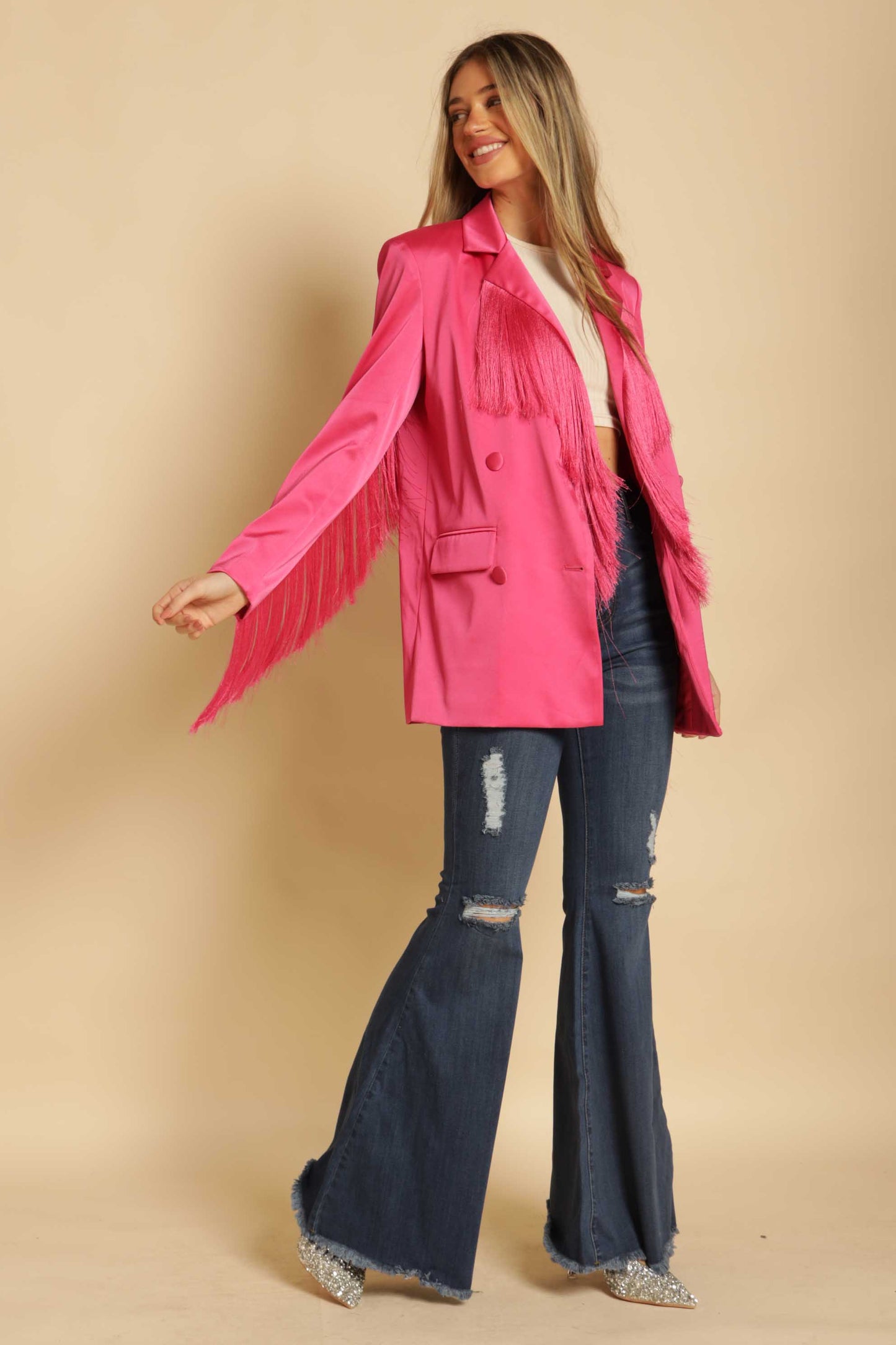 Fringe Satin Blazer