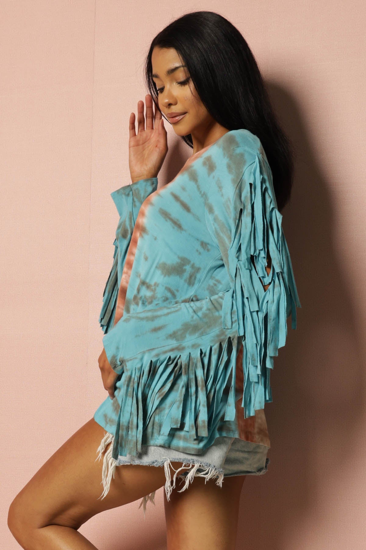 Raelynn Tie Dye Long Sleeve Fringe Top