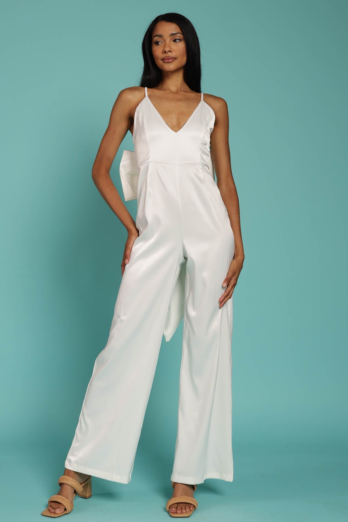 Nicoletta Satin Bow Jumpsuit