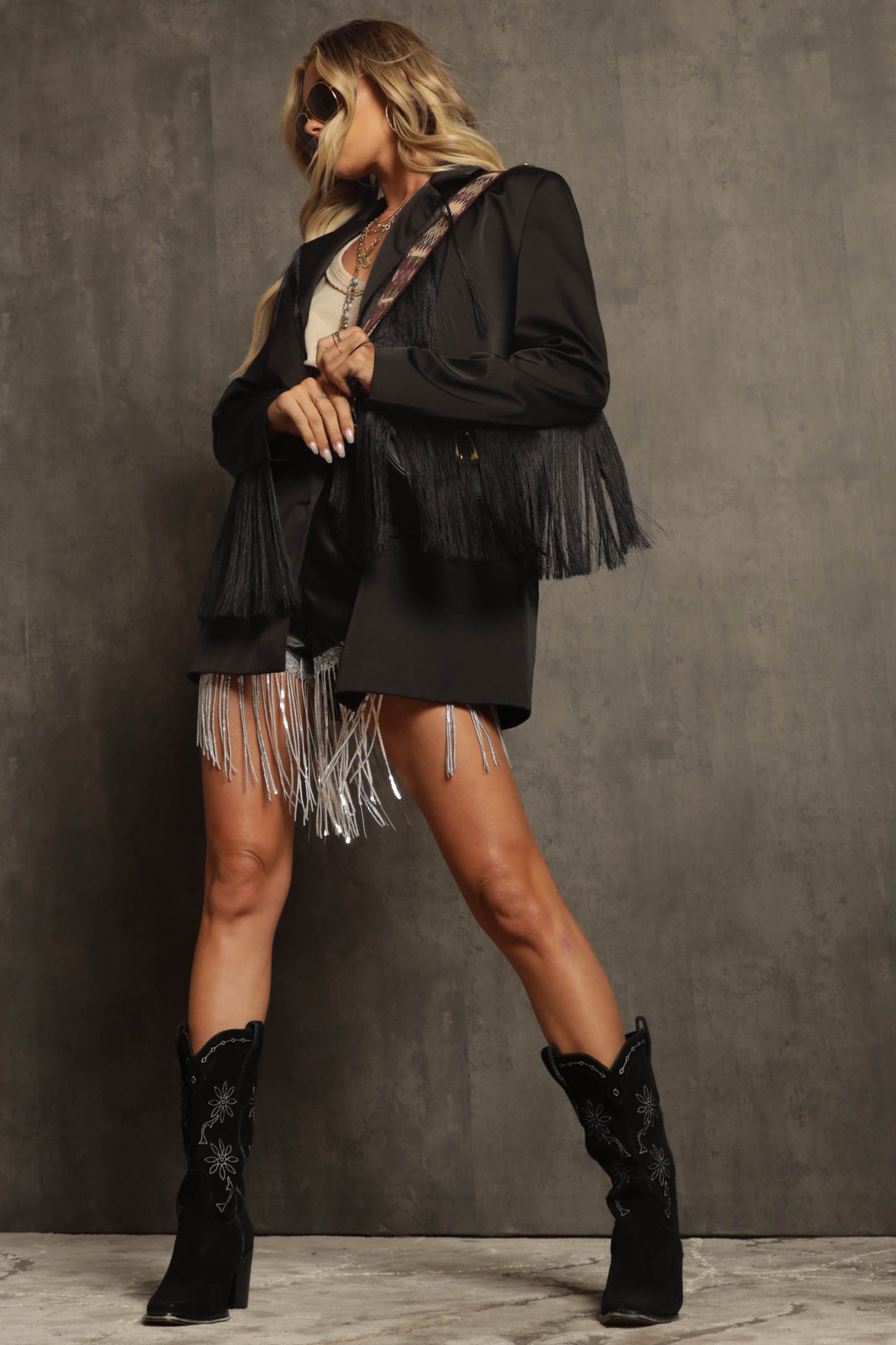Fringe Satin Blazer