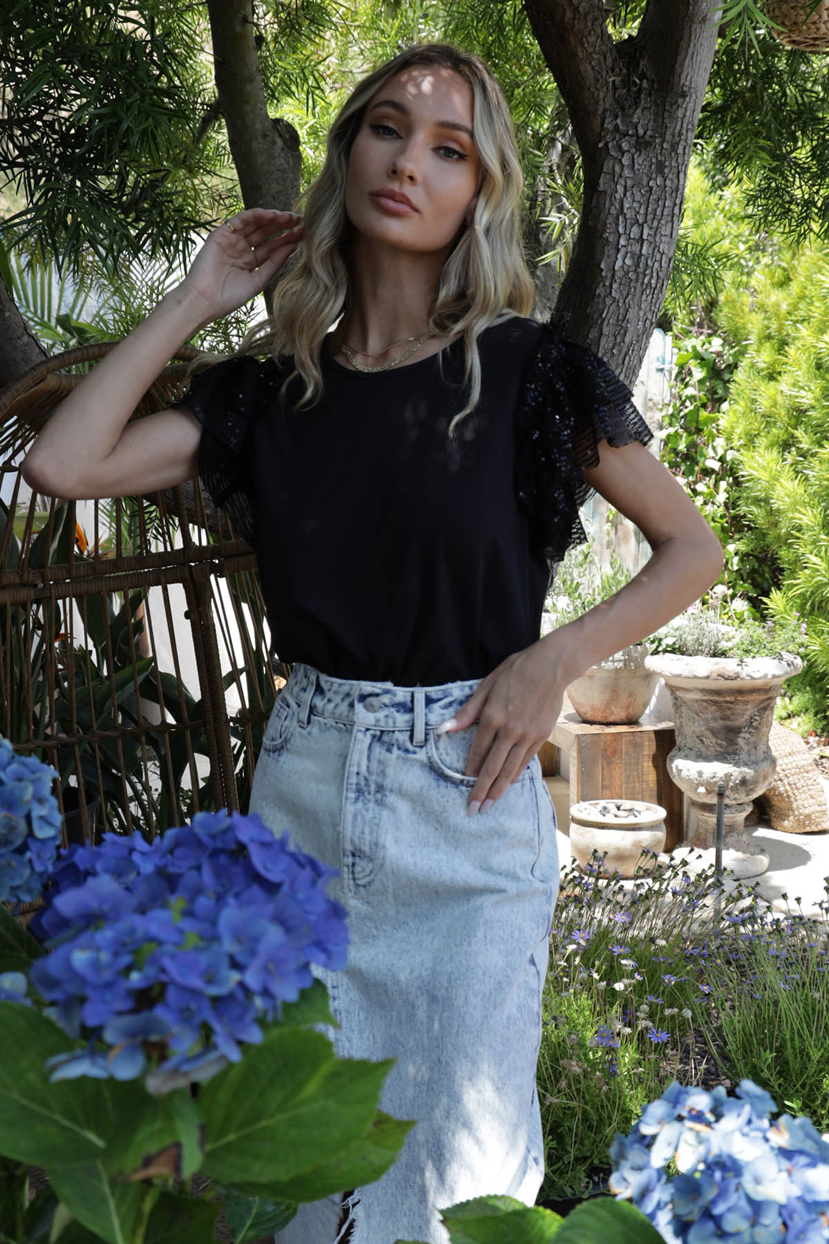 Zelda Sequin Ruffle Sleeve Top