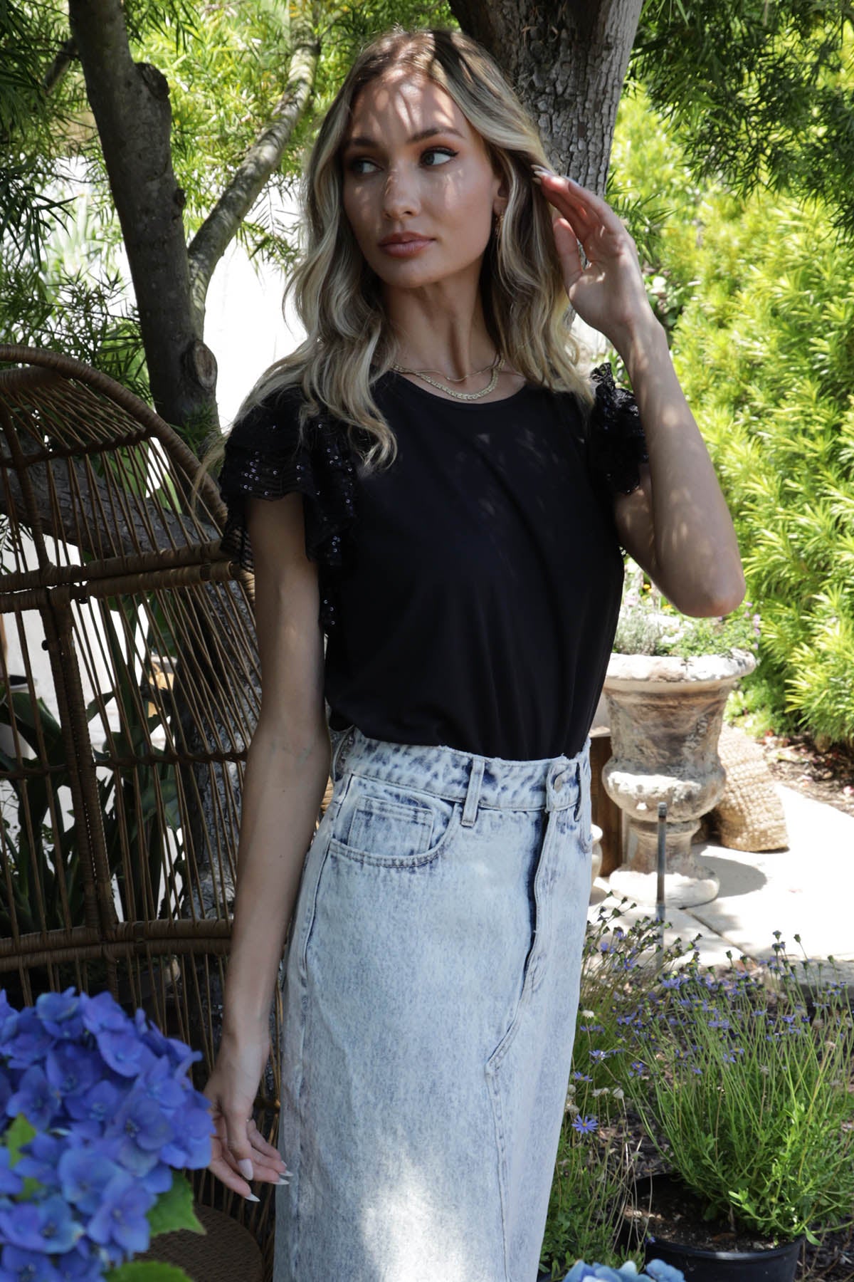 Zelda Sequin Ruffle Sleeve Top