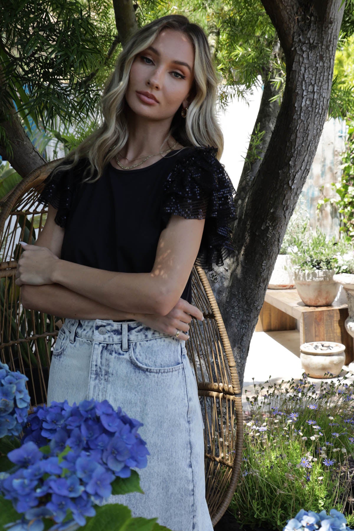 Zelda Sequin Ruffle Sleeve Top