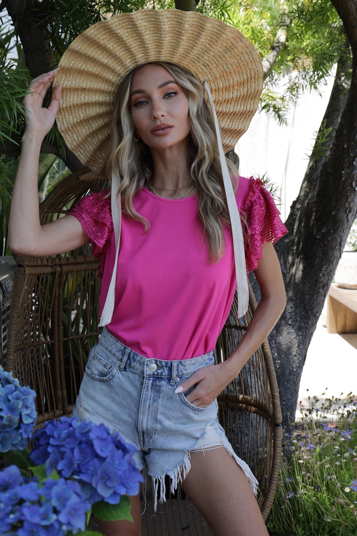 Zelda Sequin Ruffle Sleeve Top