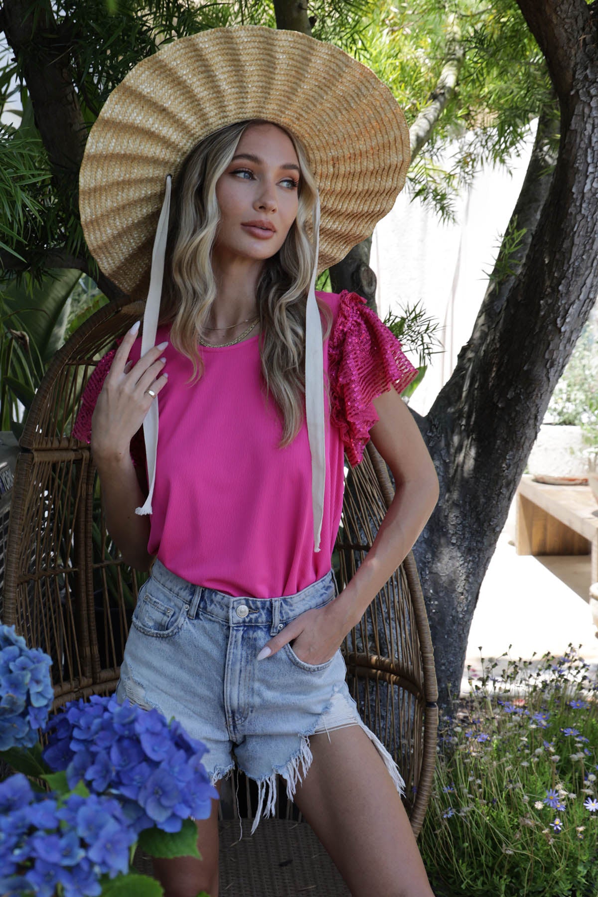 Zelda Sequin Ruffle Sleeve Top