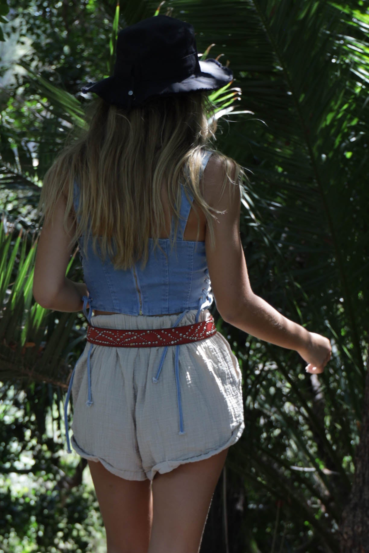 Carmena Lace Up Denim Bustier Top