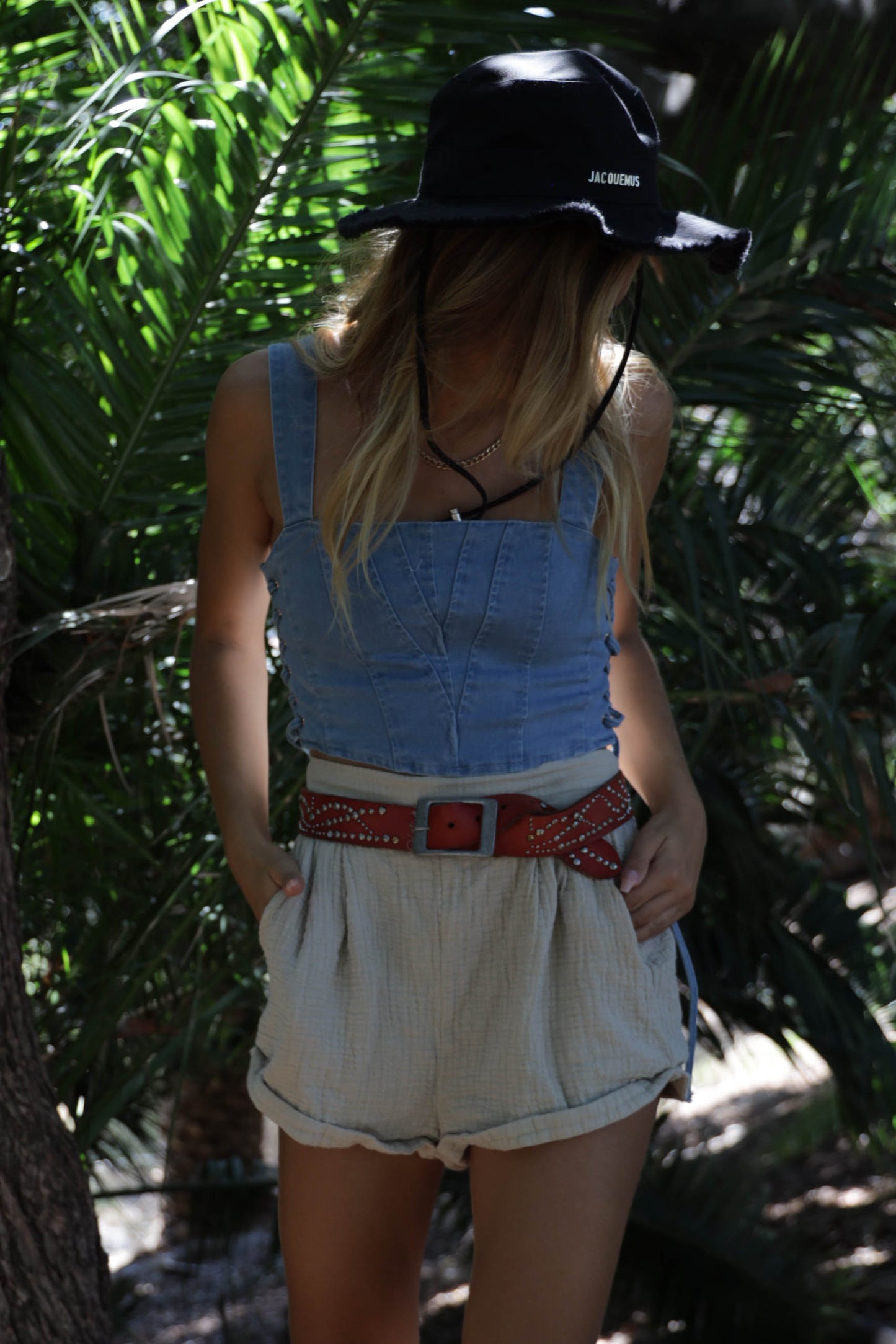 Carmena Lace Up Denim Bustier Top