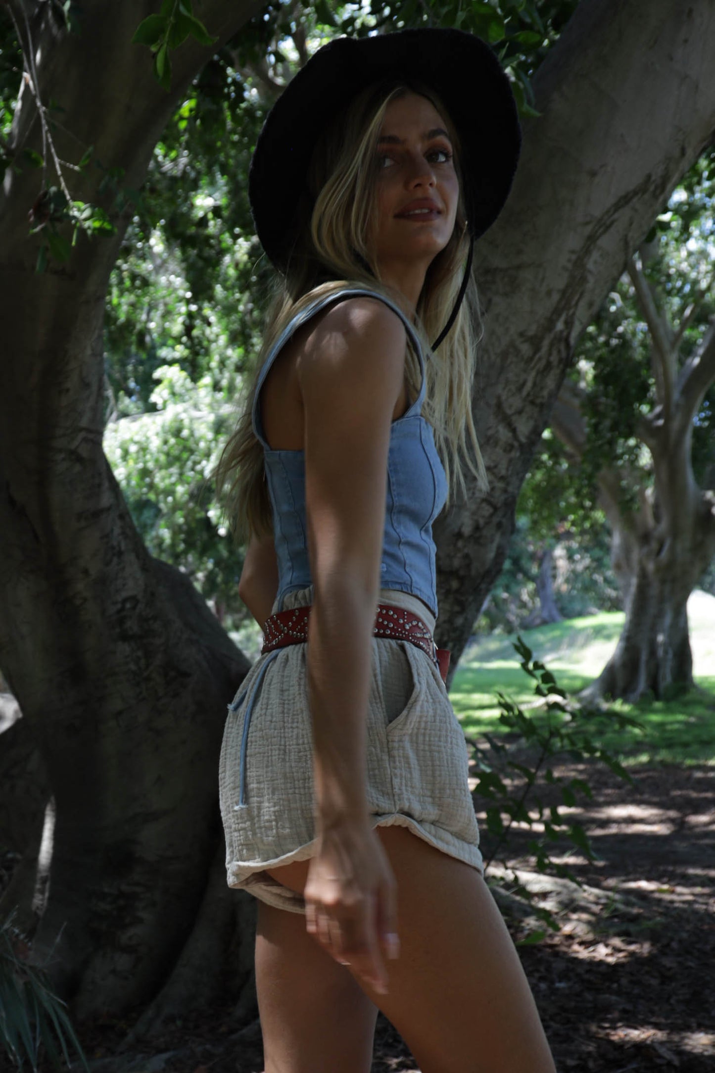 Carmena Lace Up Denim Bustier Top