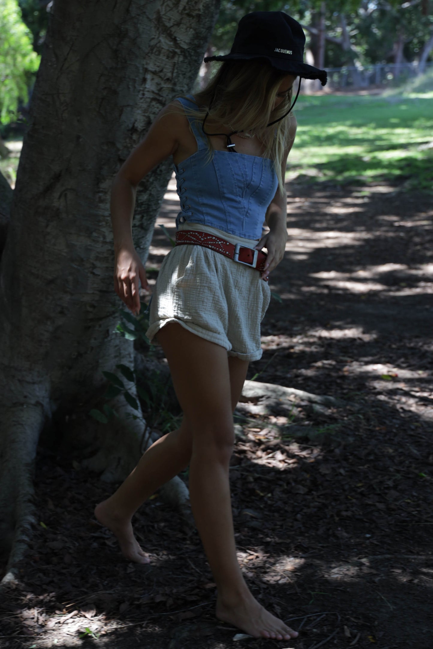 Carmena Lace Up Denim Bustier Top