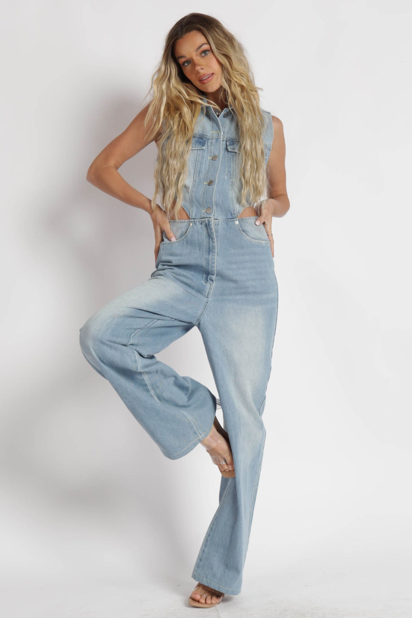 Elyse Cut Out Denim Jumpsuit