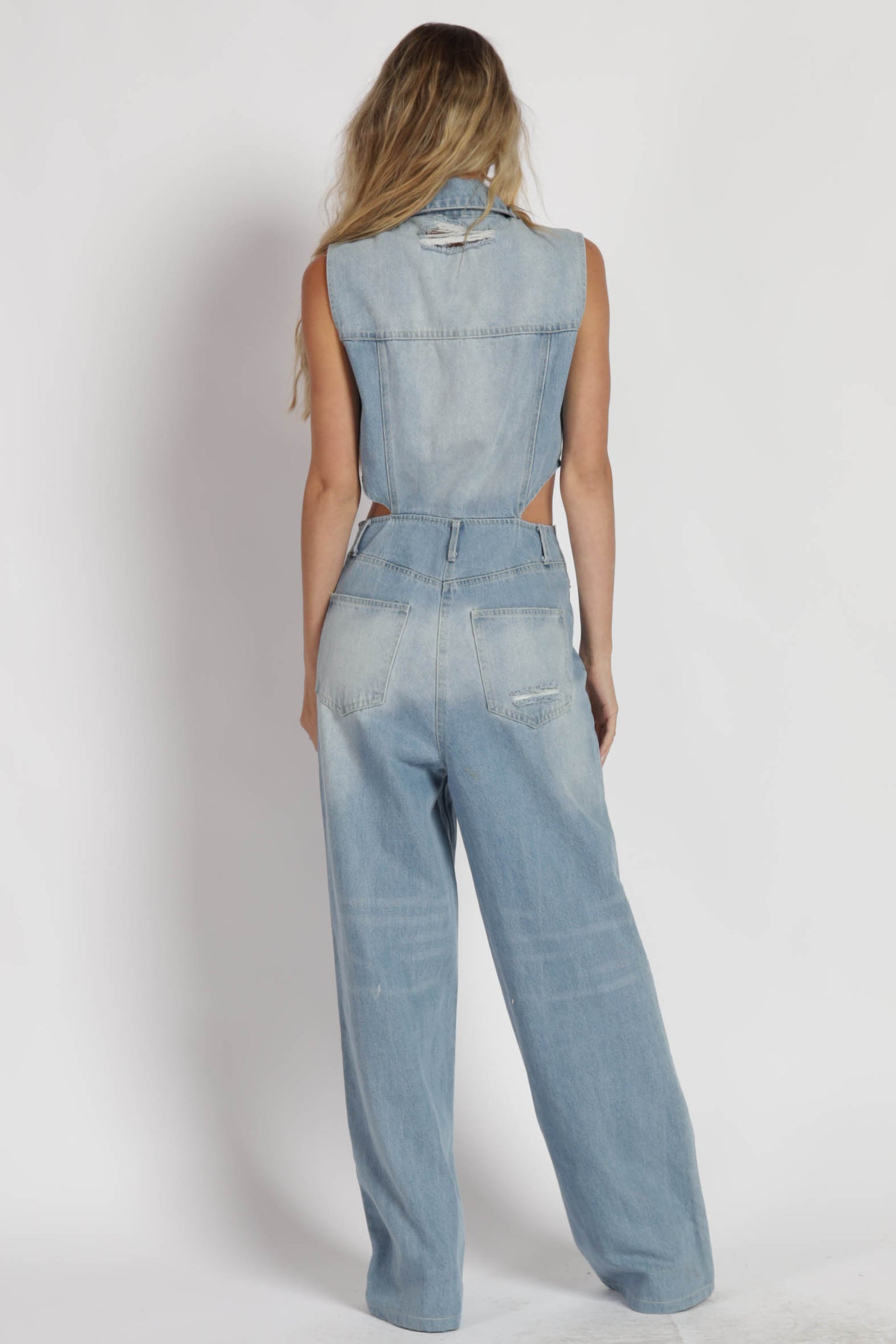 Elyse Cut Out Denim Jumpsuit
