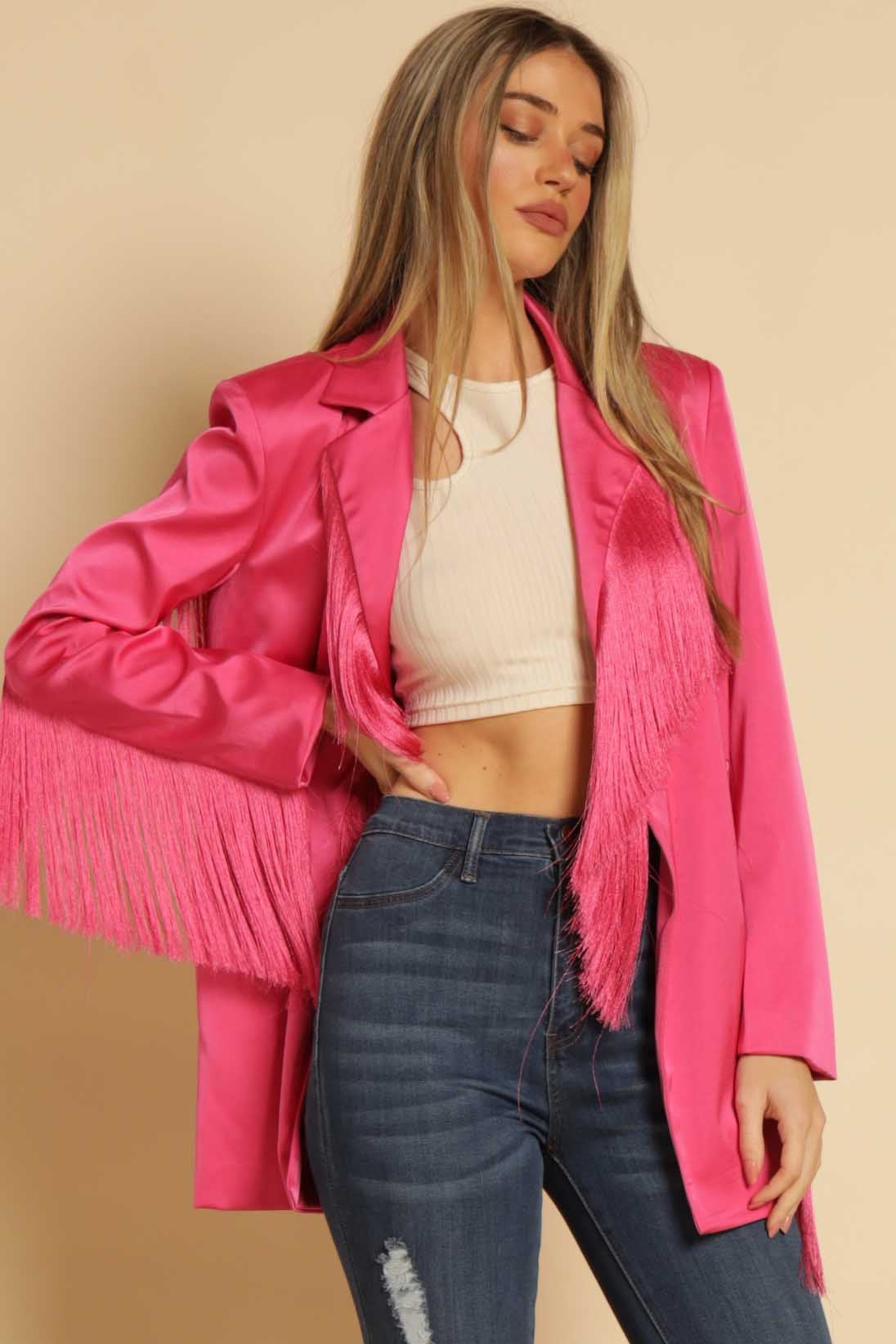 Fringe Satin Blazer