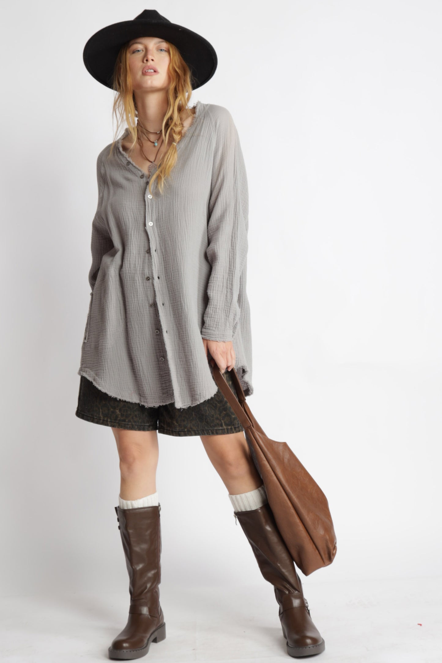 You My Favorite Cotton Pocketed Vintage Washed Tunic Shirts