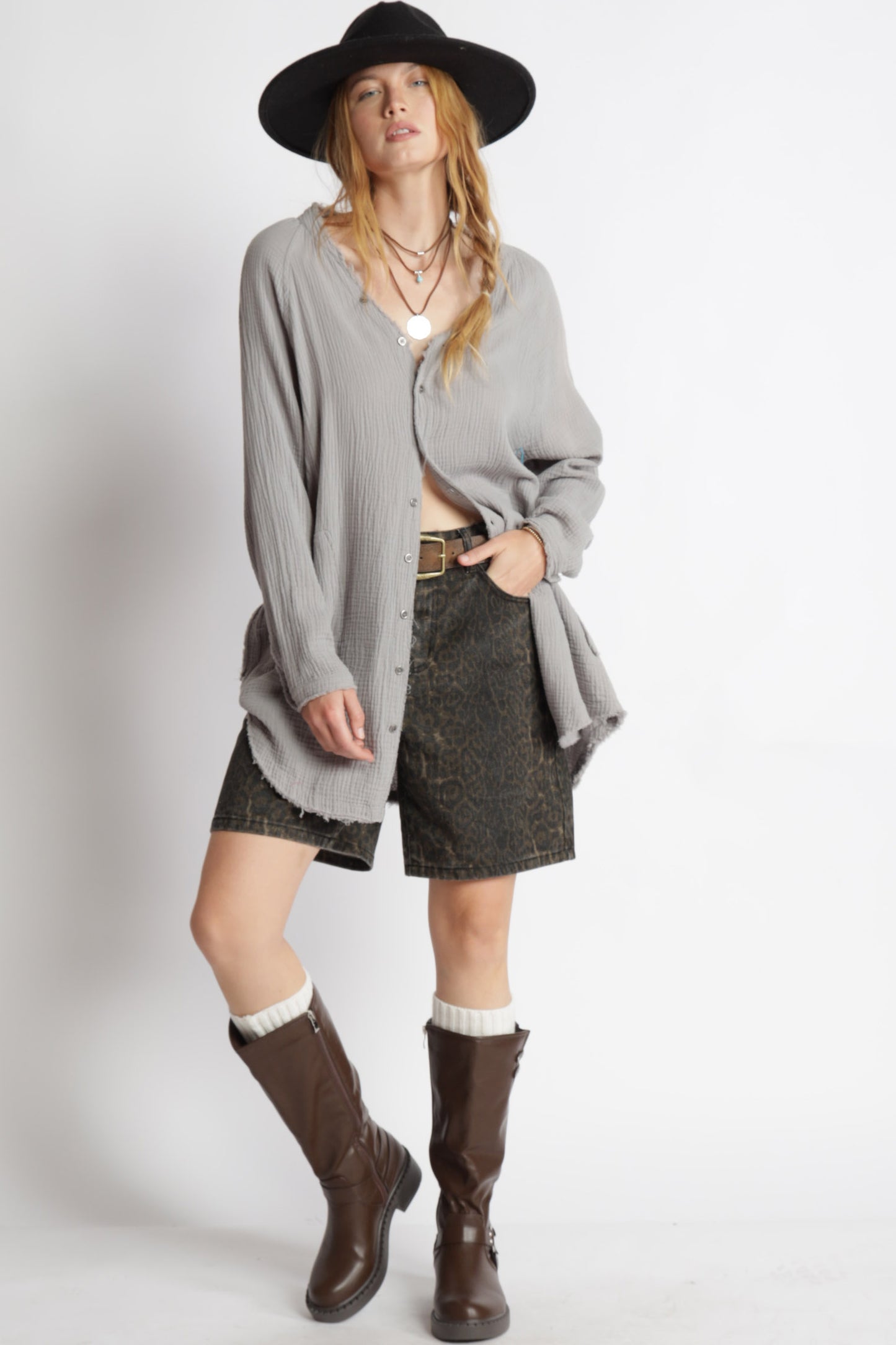 You My Favorite Cotton Pocketed Vintage Washed Tunic Shirts