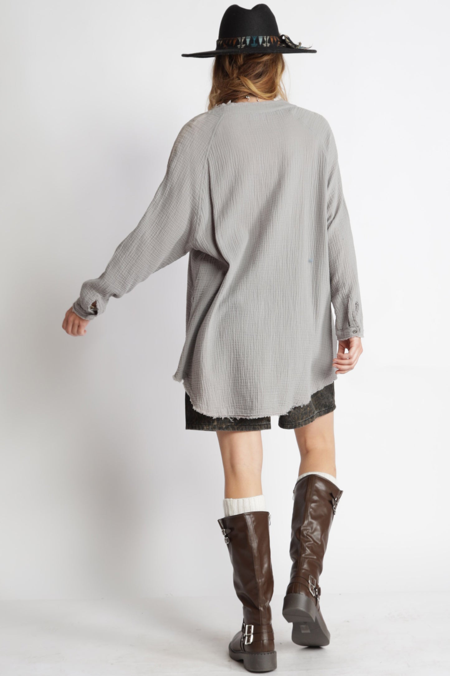You My Favorite Cotton Pocketed Vintage Washed Tunic Shirts