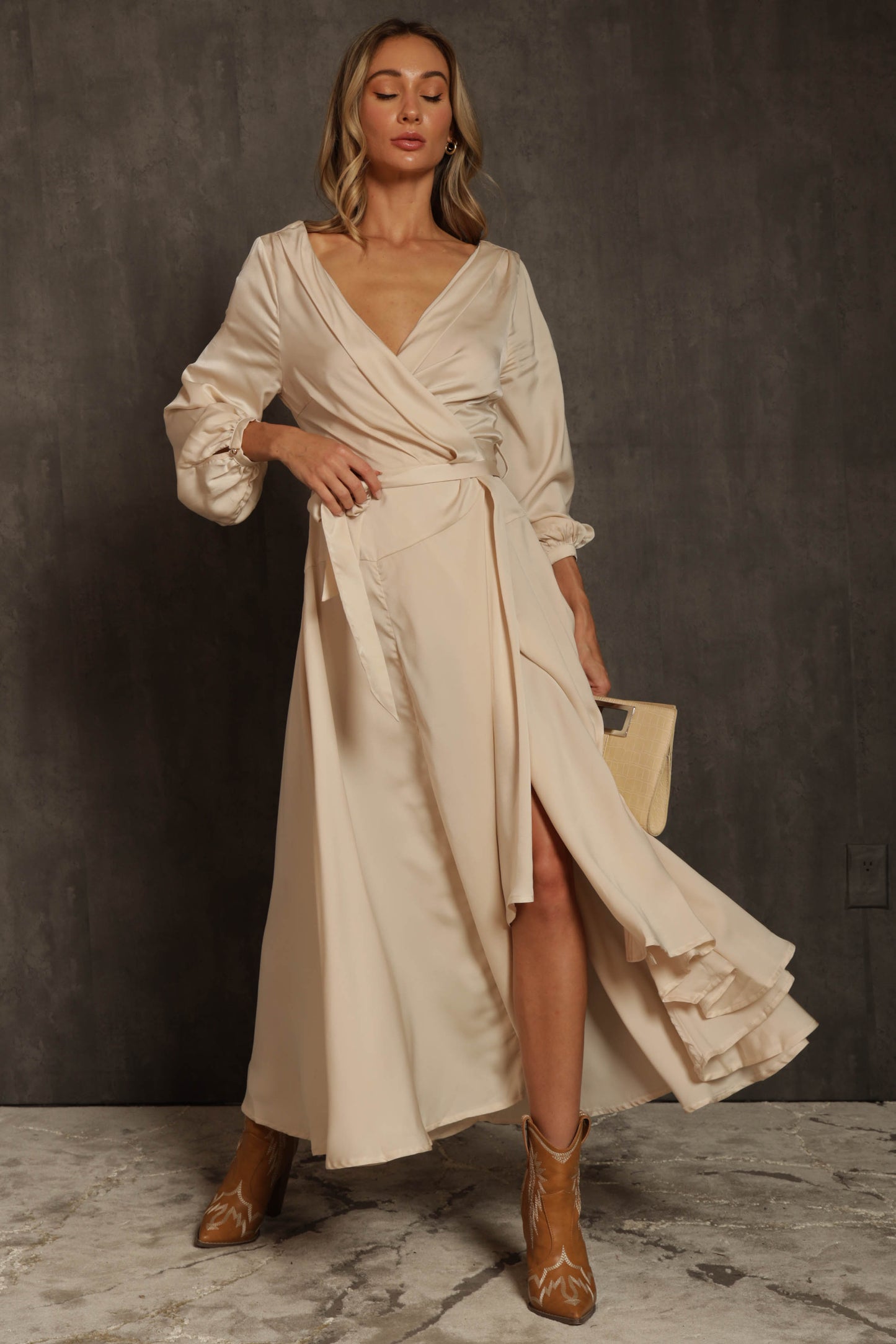 Yuma Satin Wrap Maxi Dress