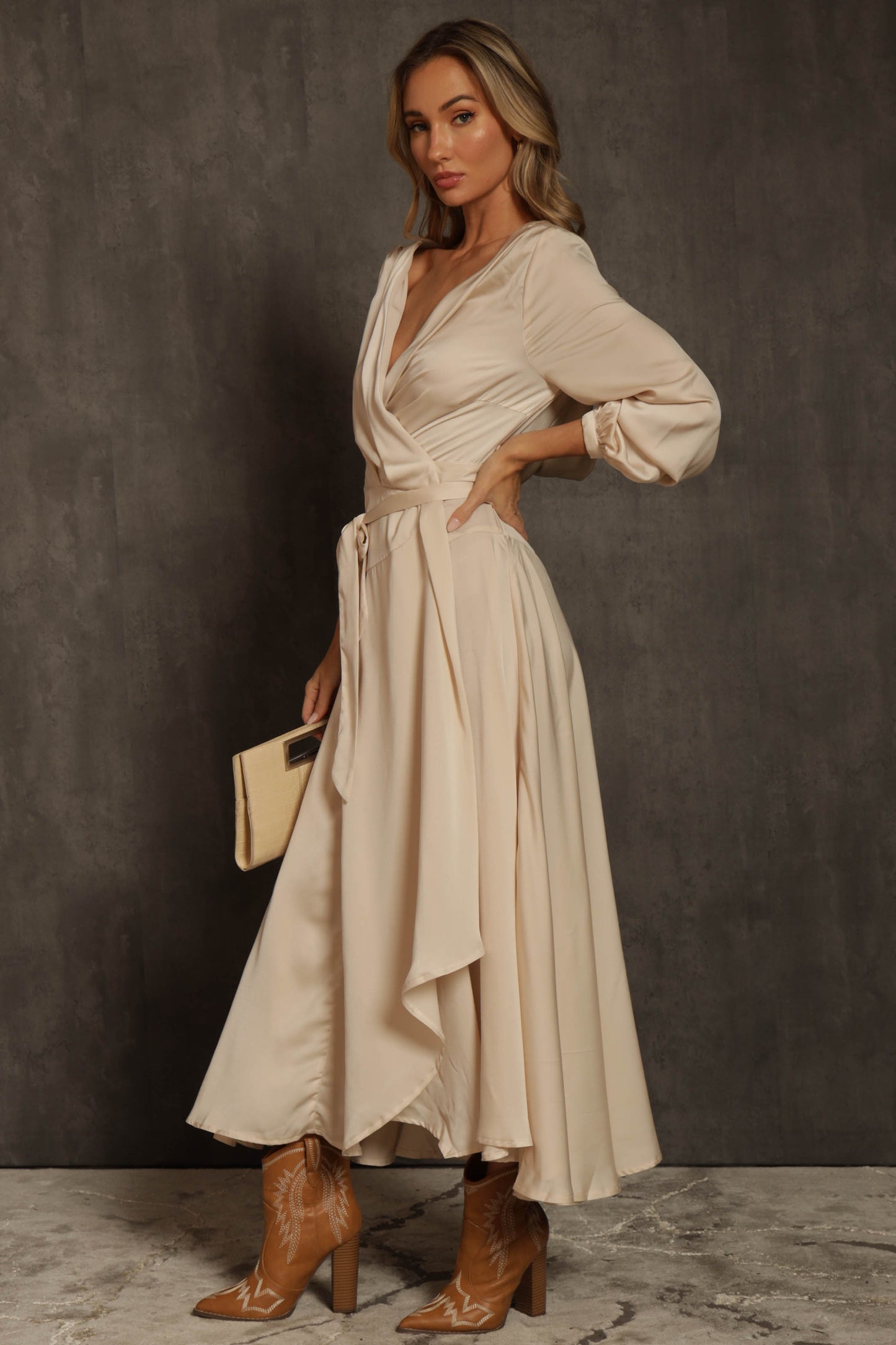 Yuma Satin Wrap Maxi Dress