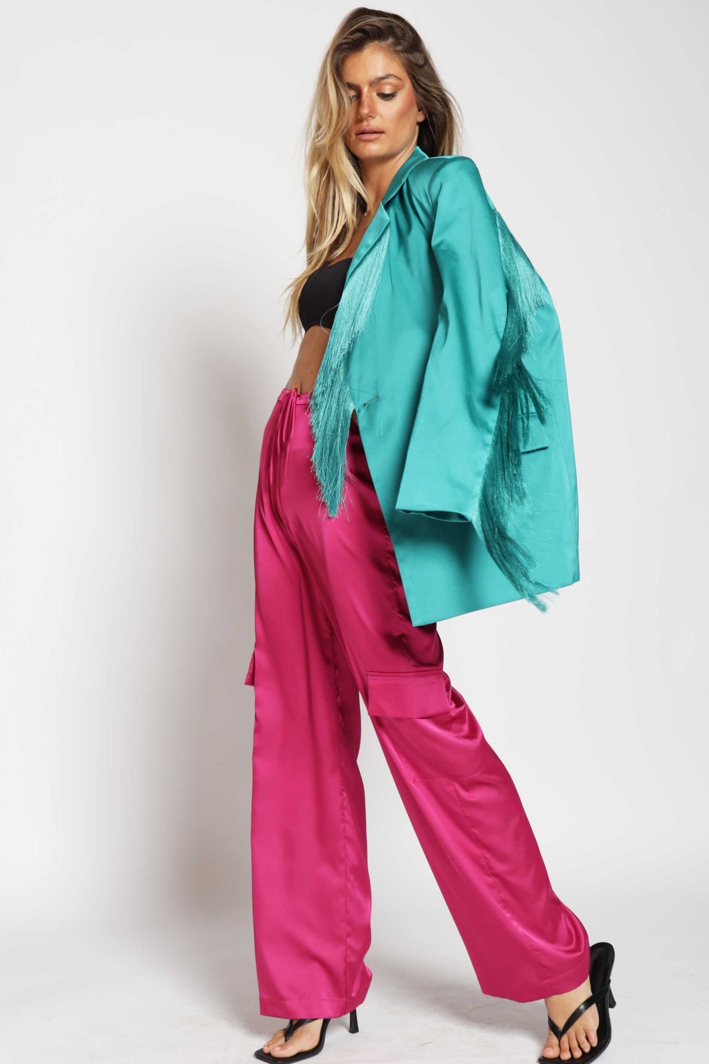 Fringe Satin Blazer