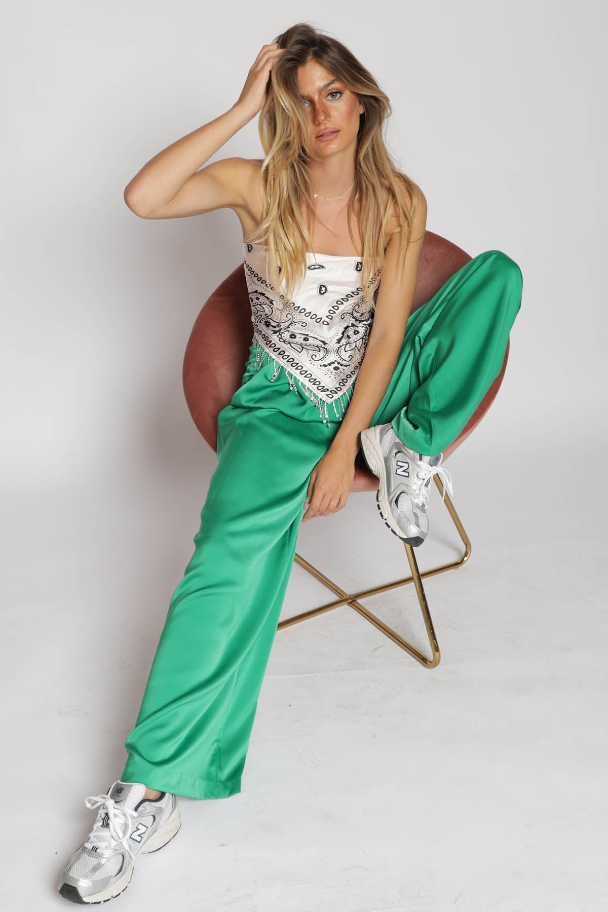 Minogue Satin Pleated Wide Leg Pants