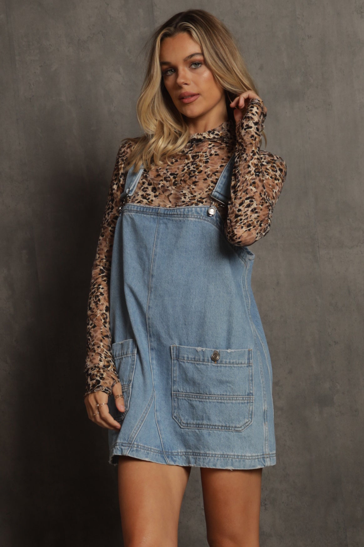 Denim Overall Tunic Mini Dress