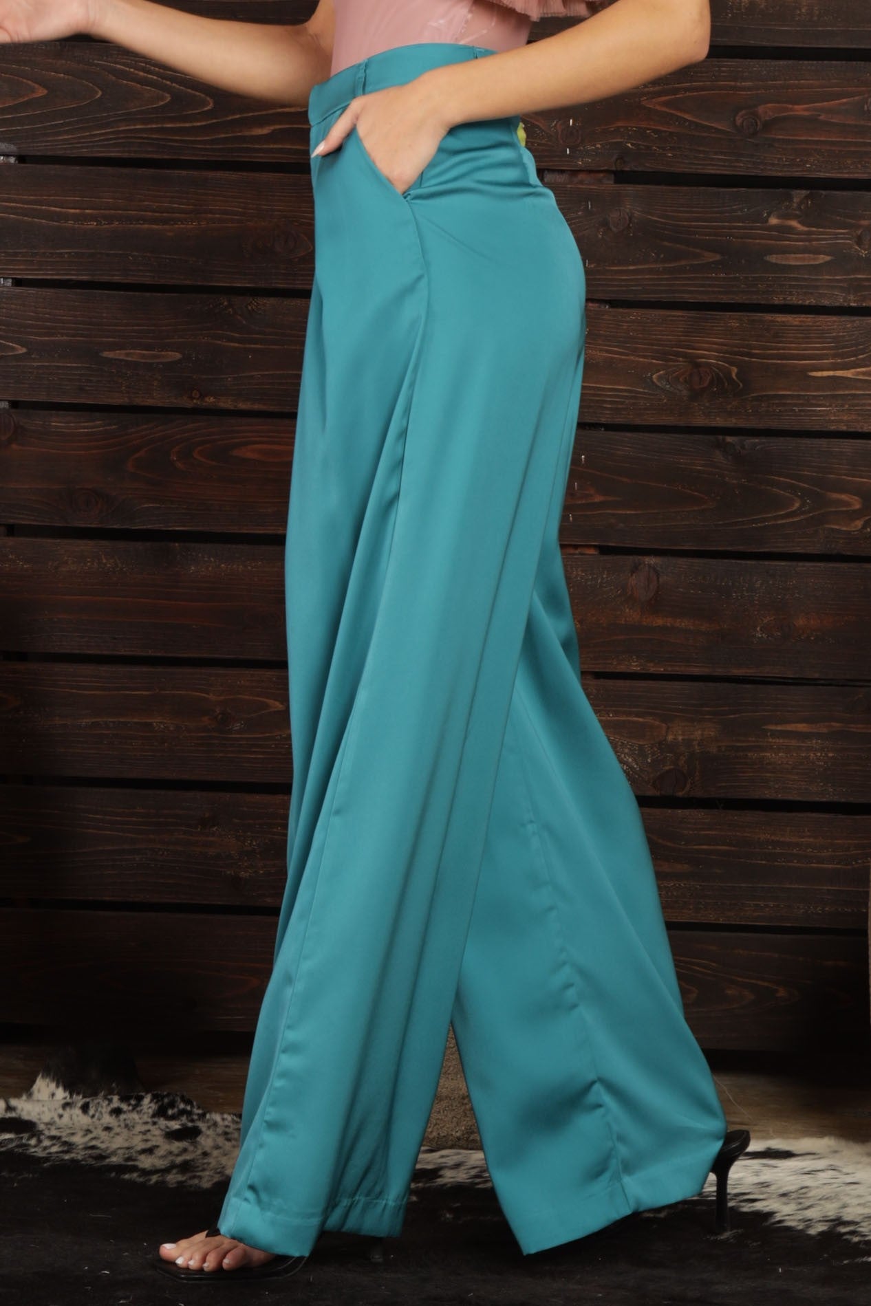 Minogue Satin Pleated Wide Leg Pants