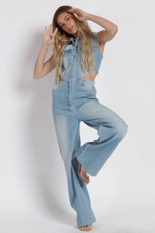 Elyse Cut Out Denim Jumpsuit