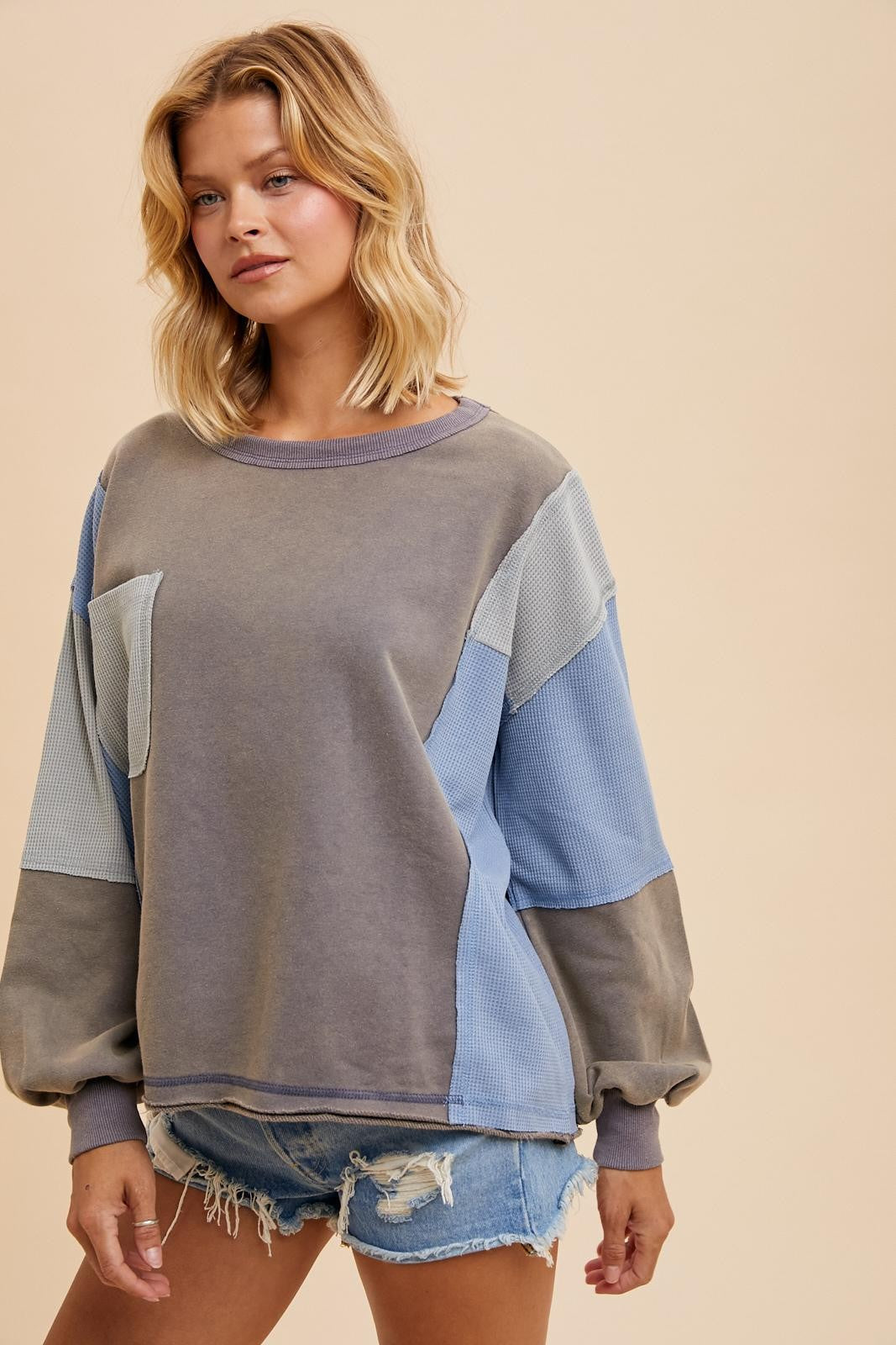 Vintage Color Block Oversized Knit Top