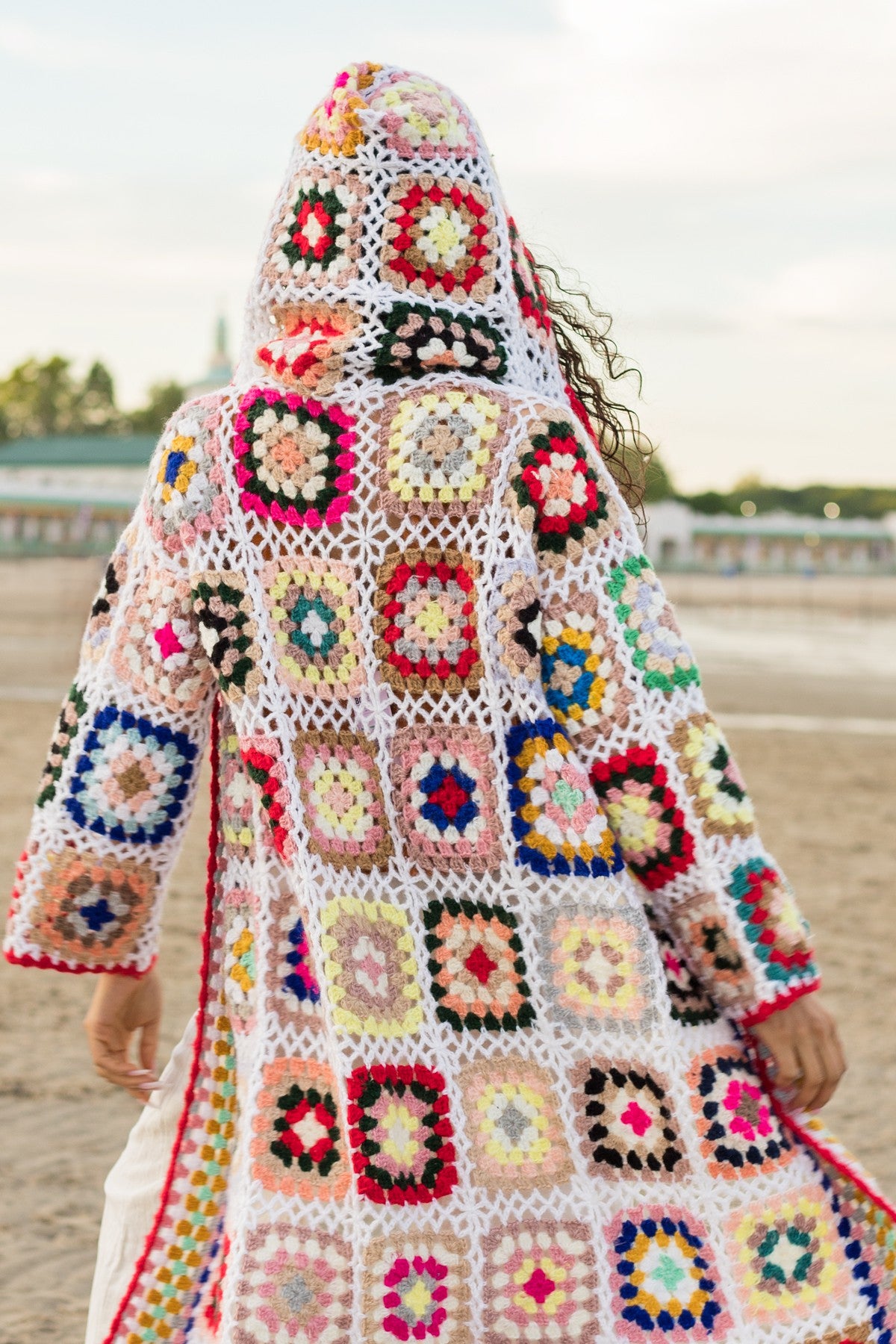 Vintage Floral Hand Knitted Crochet Long Cardigan