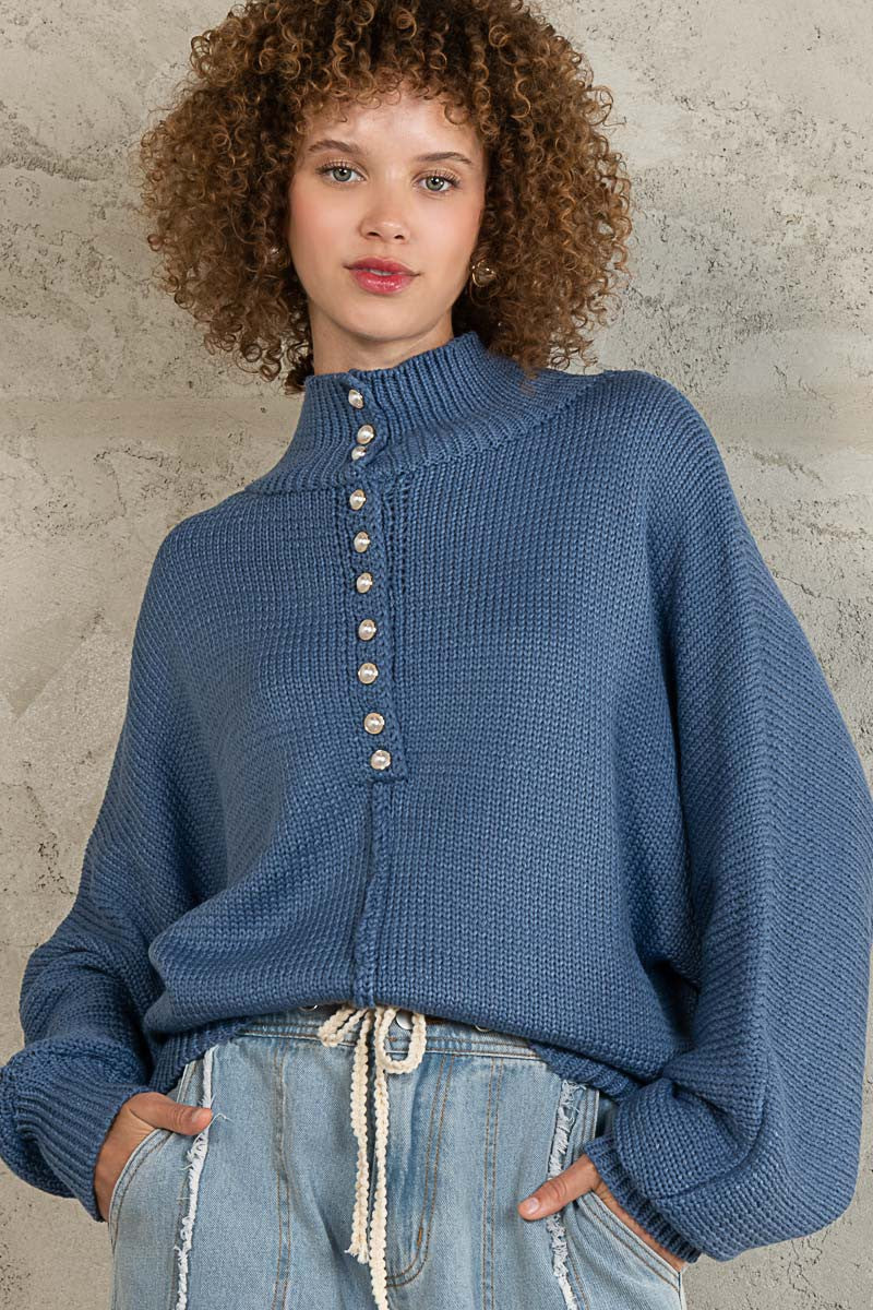 Front Button detailed Oversized  Sweater Knit