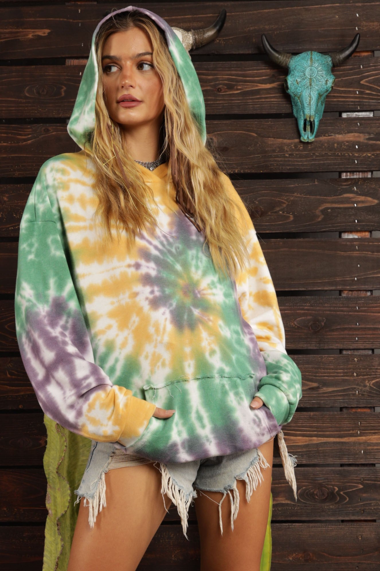 Mardi gras Fringe Hand Tie Dyed Hooded Sweatshirts