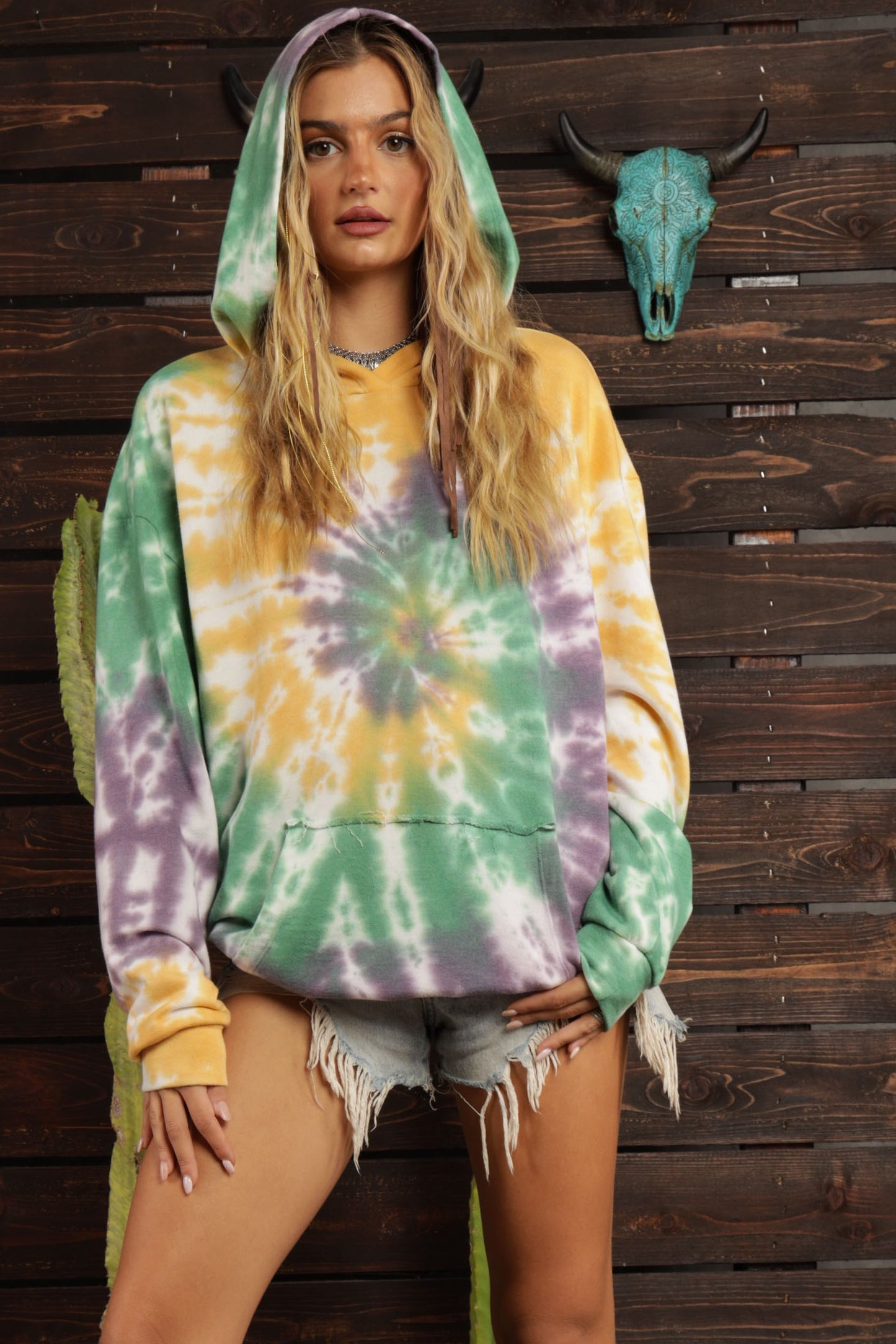 Mardi gras Fringe Hand Tie Dyed Hooded Sweatshirts