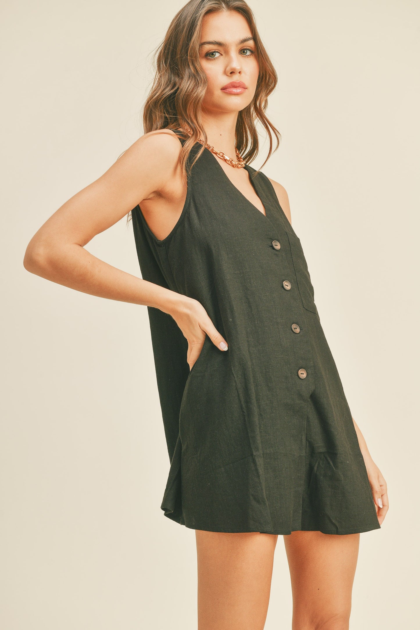 Linen Button Down  Romper