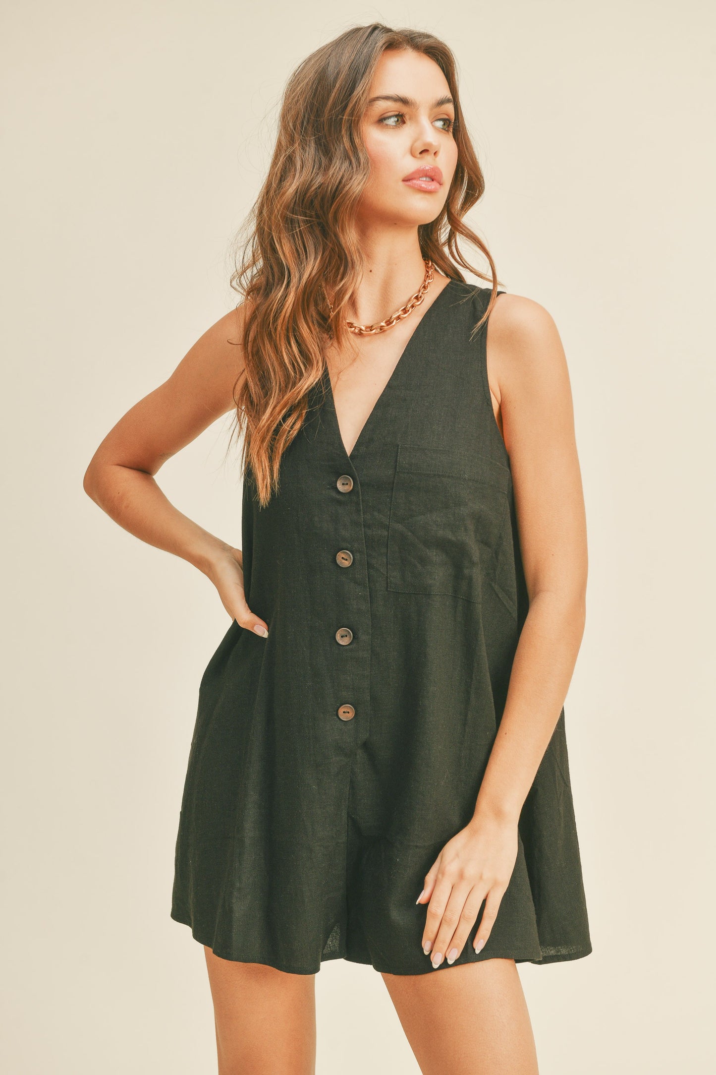 Linen Button Down  Romper