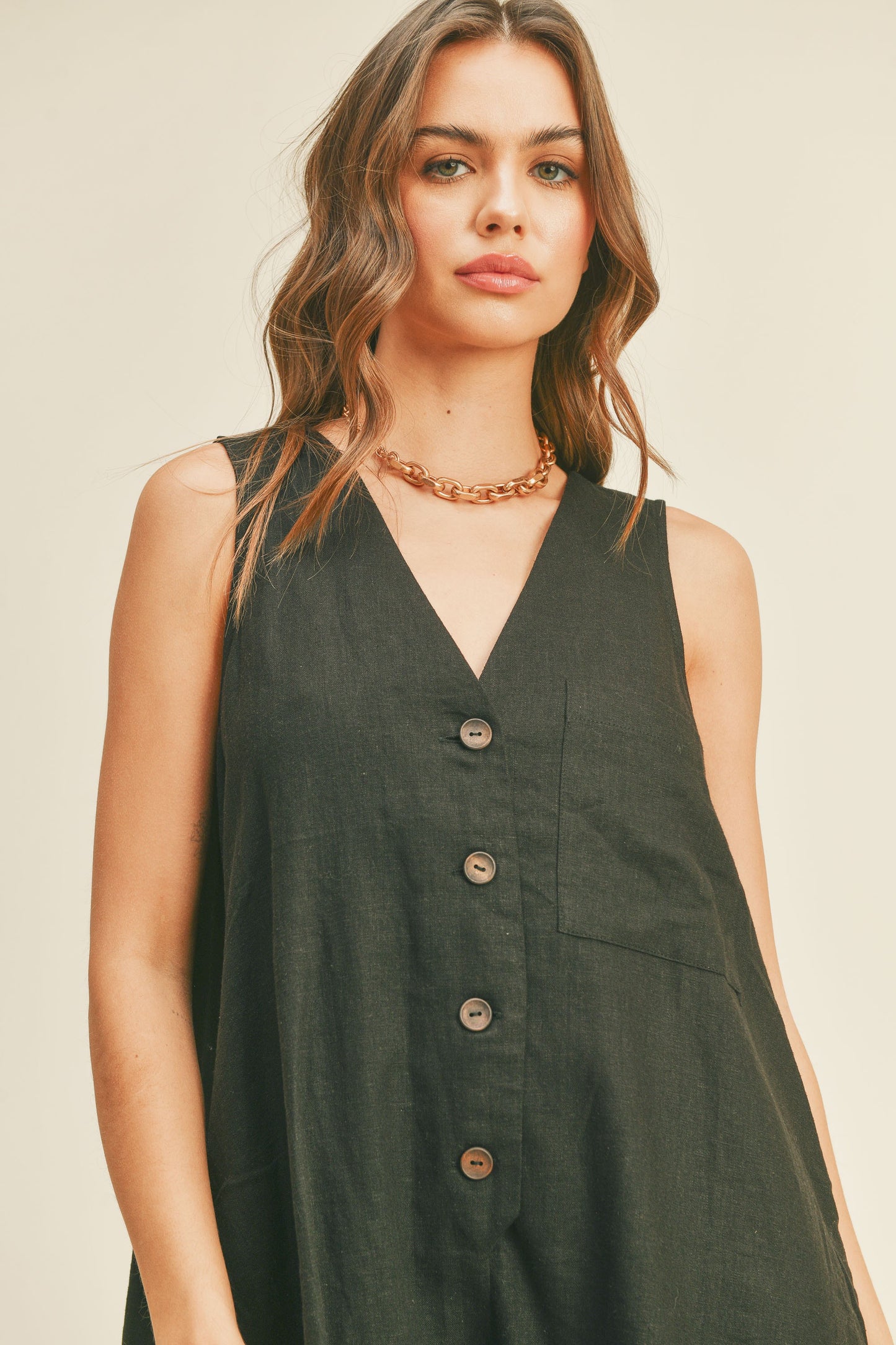 Linen Button Down  Romper