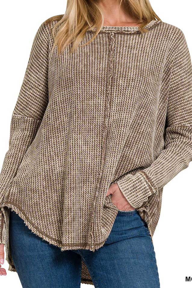 Acid Washed Waffle Oversized Top