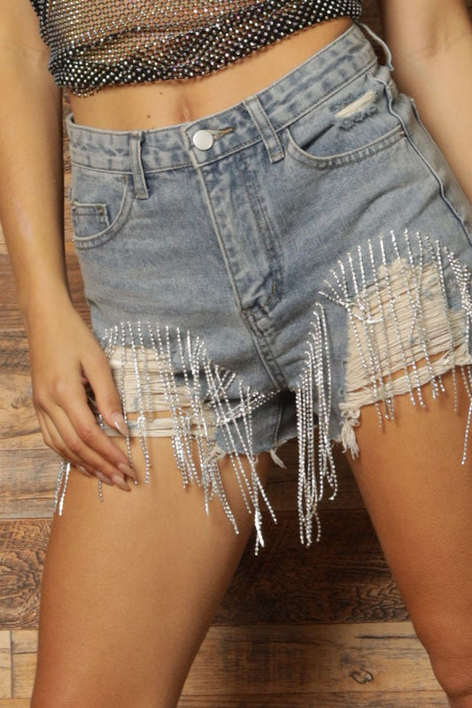 Libbie Jewel Fringe Denim Shorts