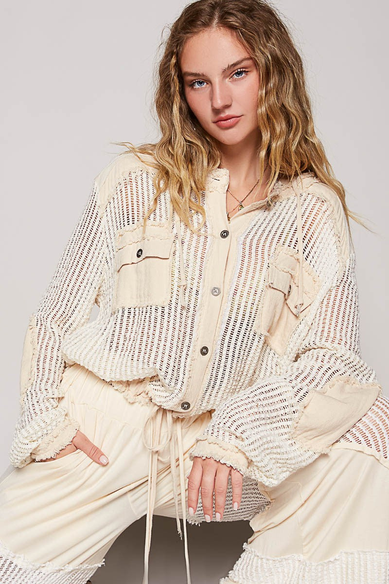 Malibu Open Knit Hooded Shirt Top