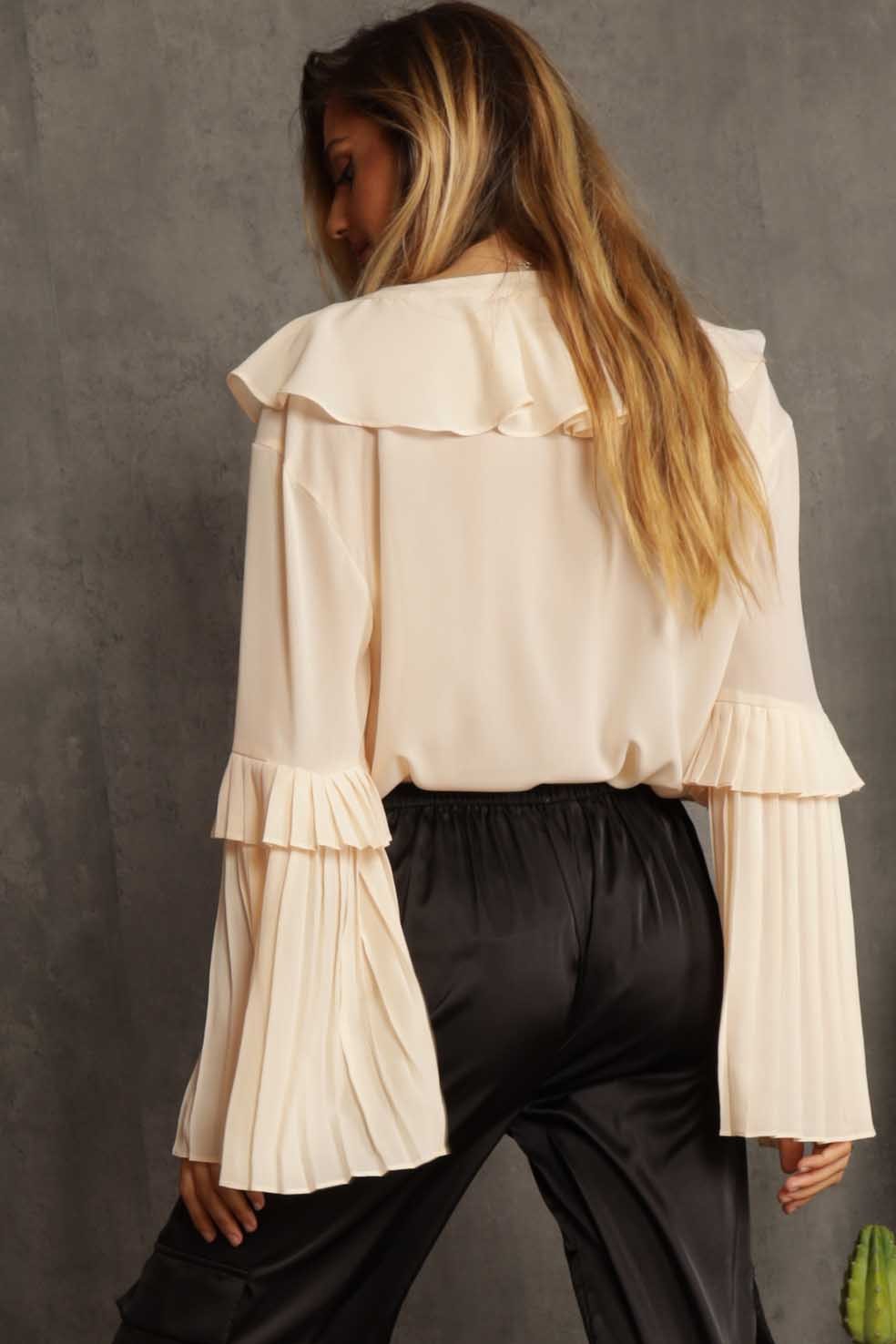 Marina Pleated Ruffle Blouse