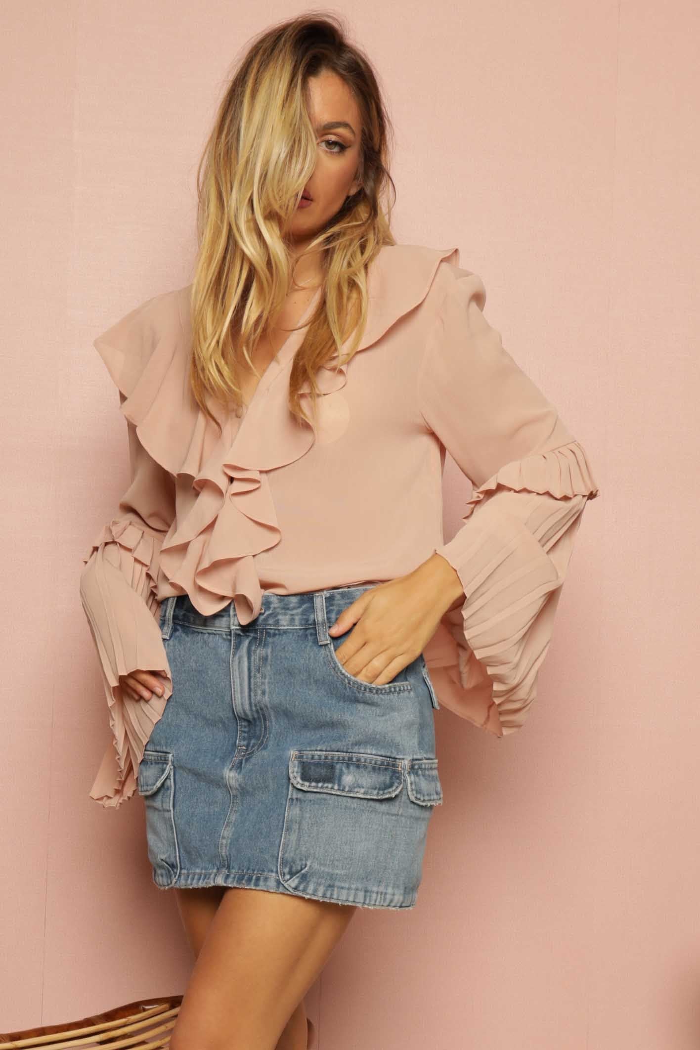 Marina Pleated Ruffle Blouse