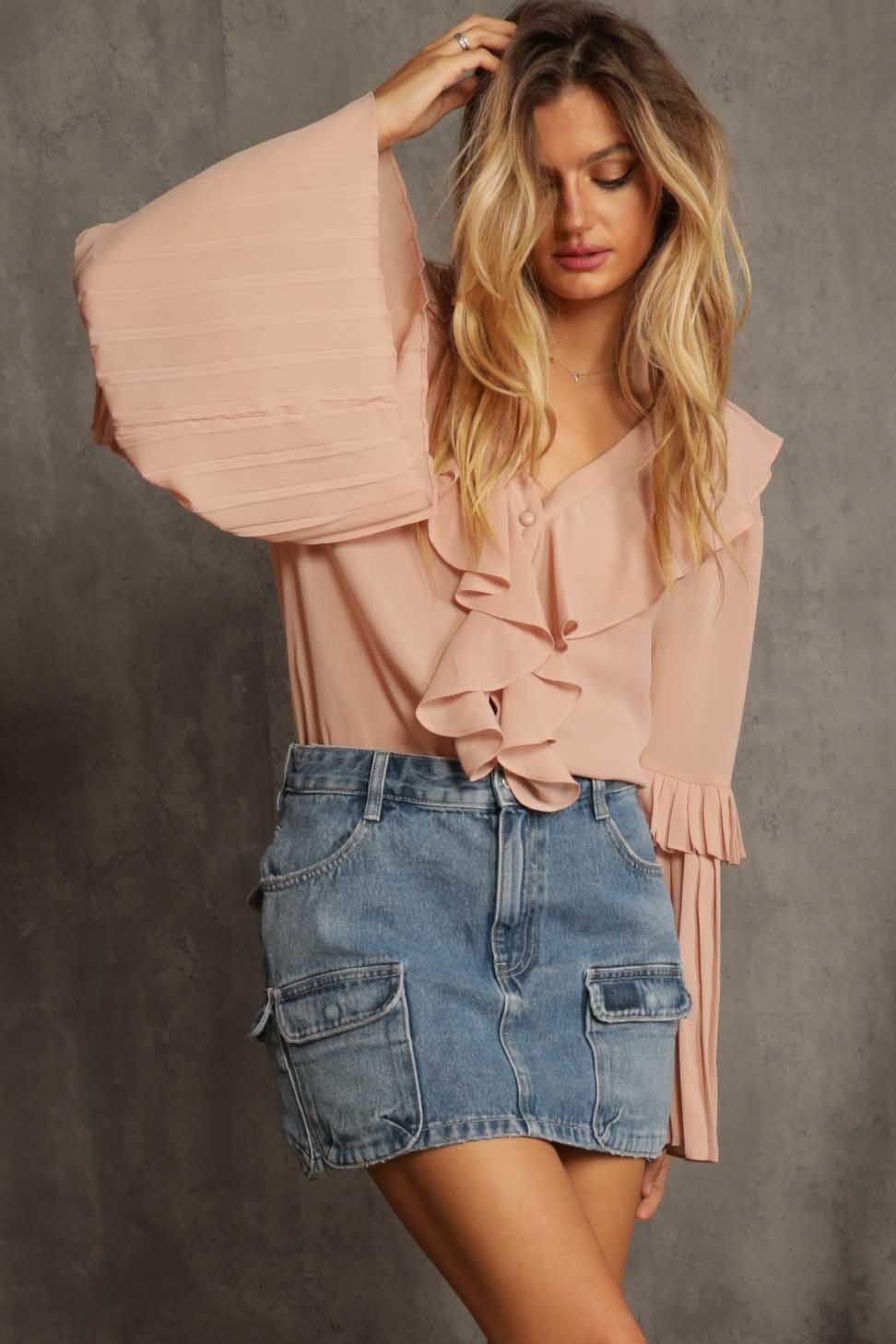 Marina Pleated Ruffle Blouse