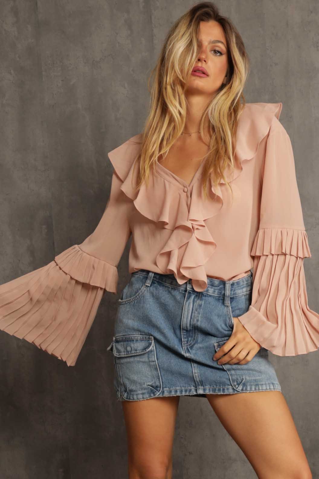 Marina Pleated Ruffle Blouse