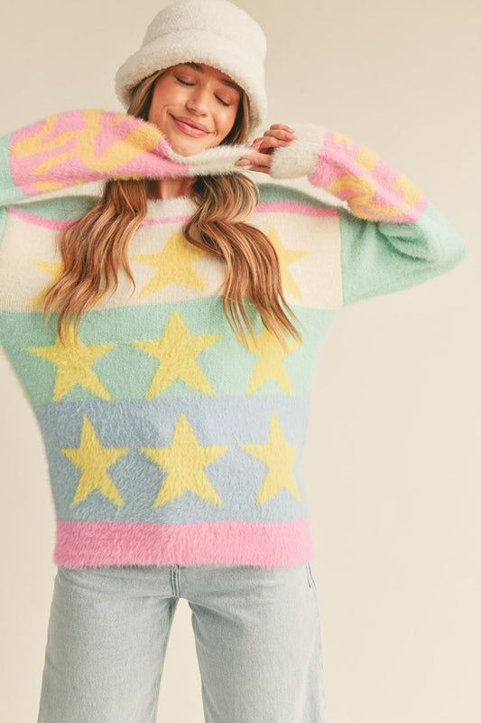 Hailey Star Fuzzy Sweater Knit Top