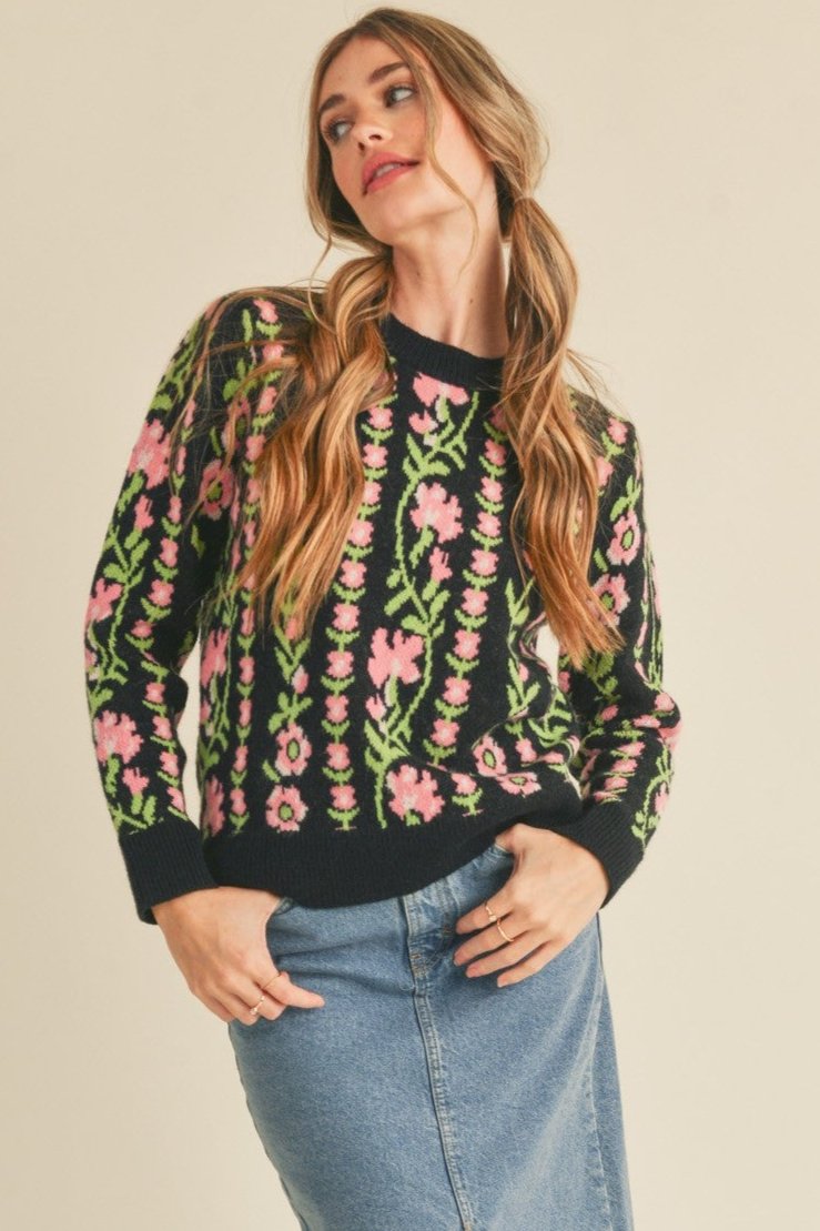 Floral Knit Sweater Top