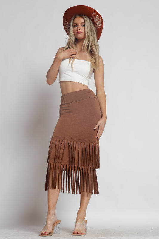 Elena Mineral Washed Fringe Skirt