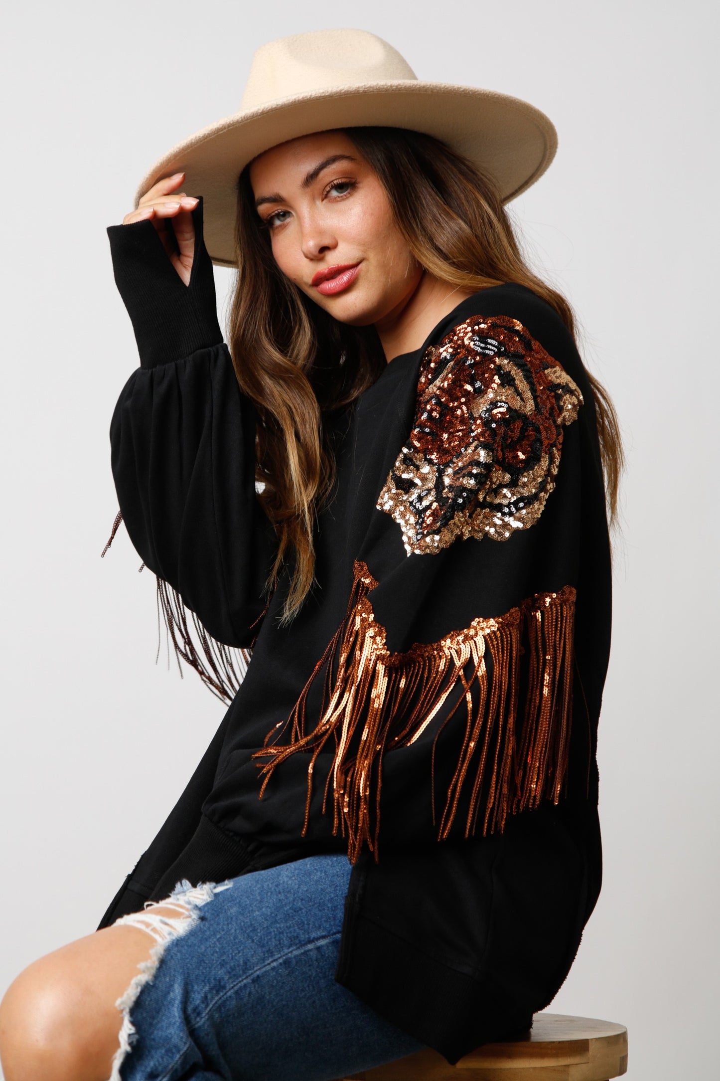 Kira Tiger Sequin Patch Sweatshirts