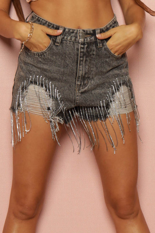 Libbie Jewel Fringe Denim Shorts