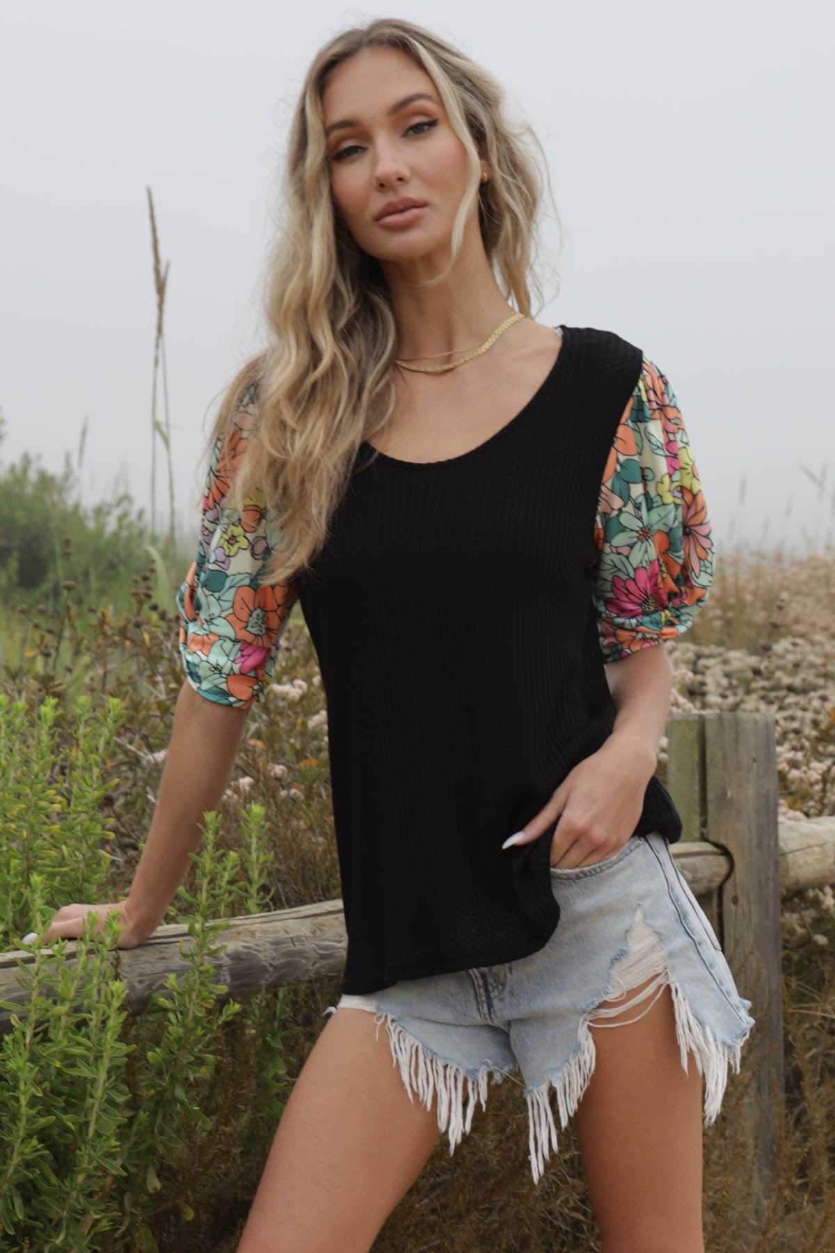 Flower Power Puff Sleeve Top