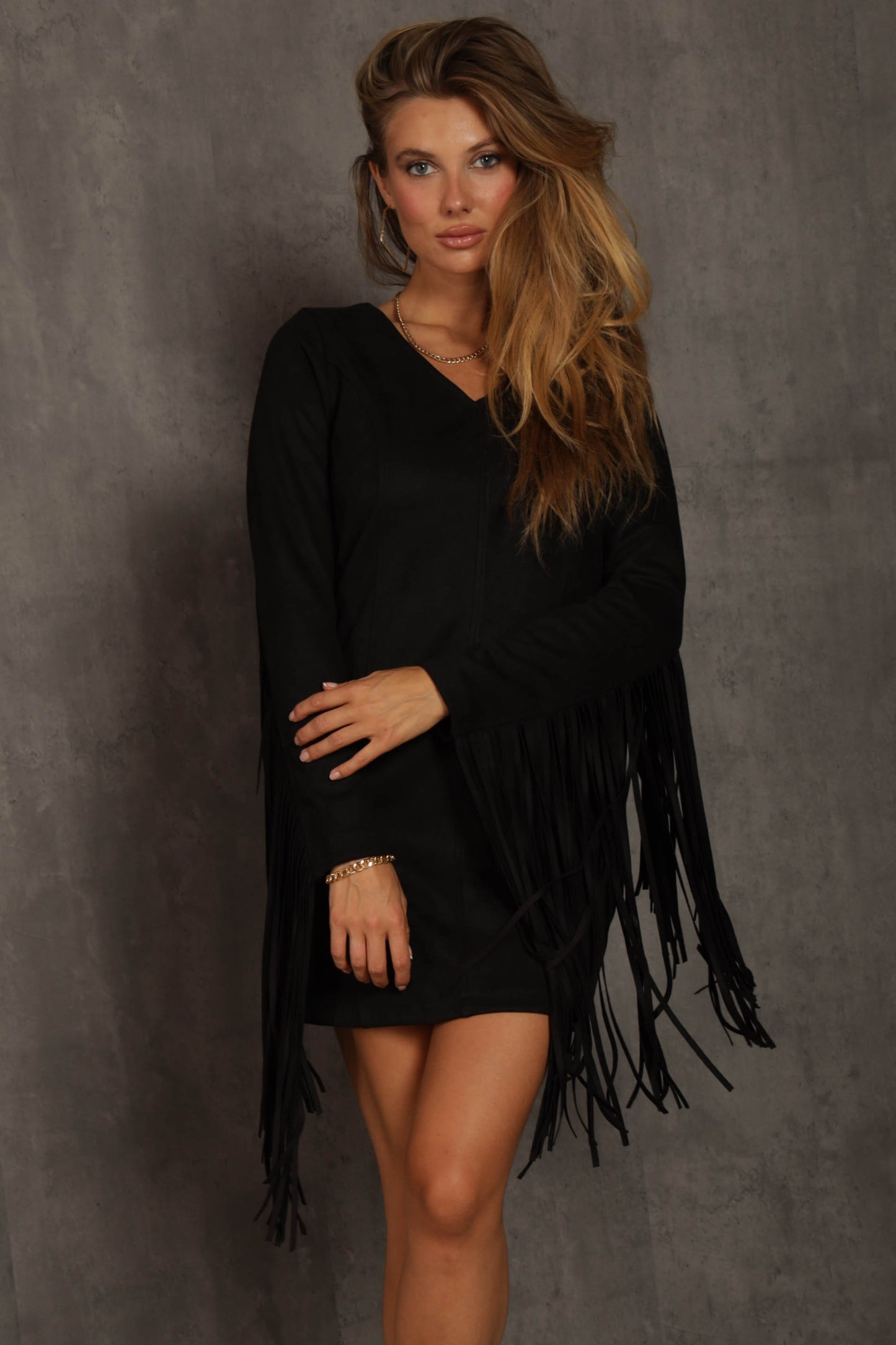 Nia Suede Fringe Dress